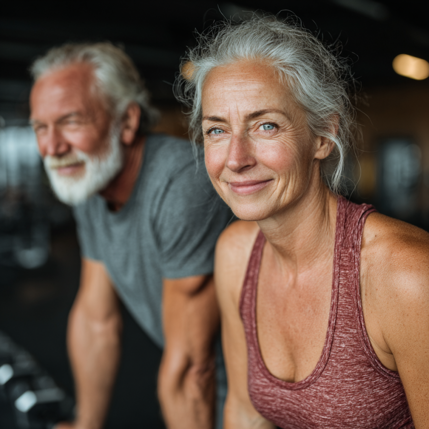 Възрастна жена се усмихва след тренировка